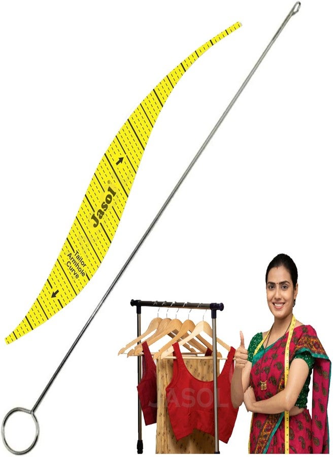 Jasol Sewing Loop Turner with Armhole Scale Ruler Set, Metal Hook with Latch, Yellow Pattern Template, Professional Drafting Tool - Image 1